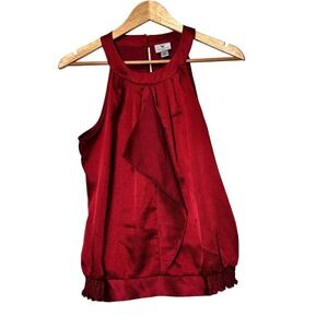 Petite Red Ruffled Halter Neck Sleeveless Top‎ Size PM Worthington